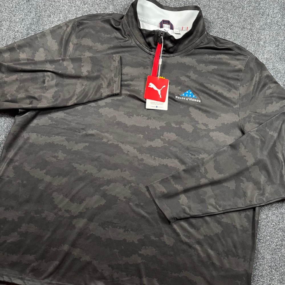 Puma Volition Golf Pullover Mens XXL Black Camo Folds of Honor UPF 40
